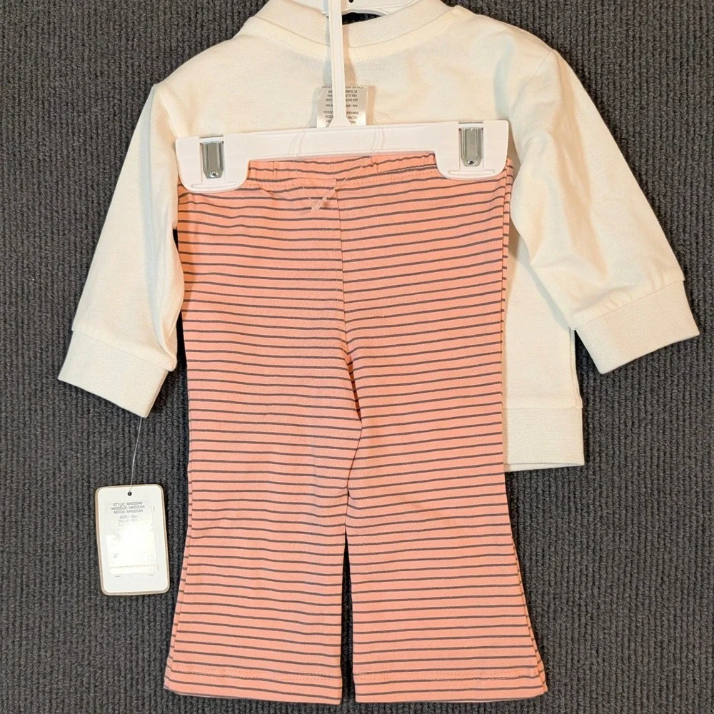 Magical Kids Halloween Boo Ghost Pumpkin 2PC Set 6M Cream Pink Black Stripe NEW